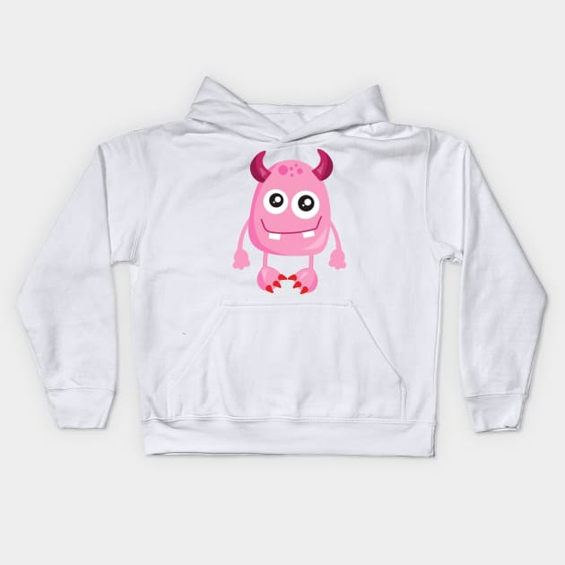 Cute Monster, Pink Monster, Funny Monster, Horns Kids Hoodie by Jelena Dunčević